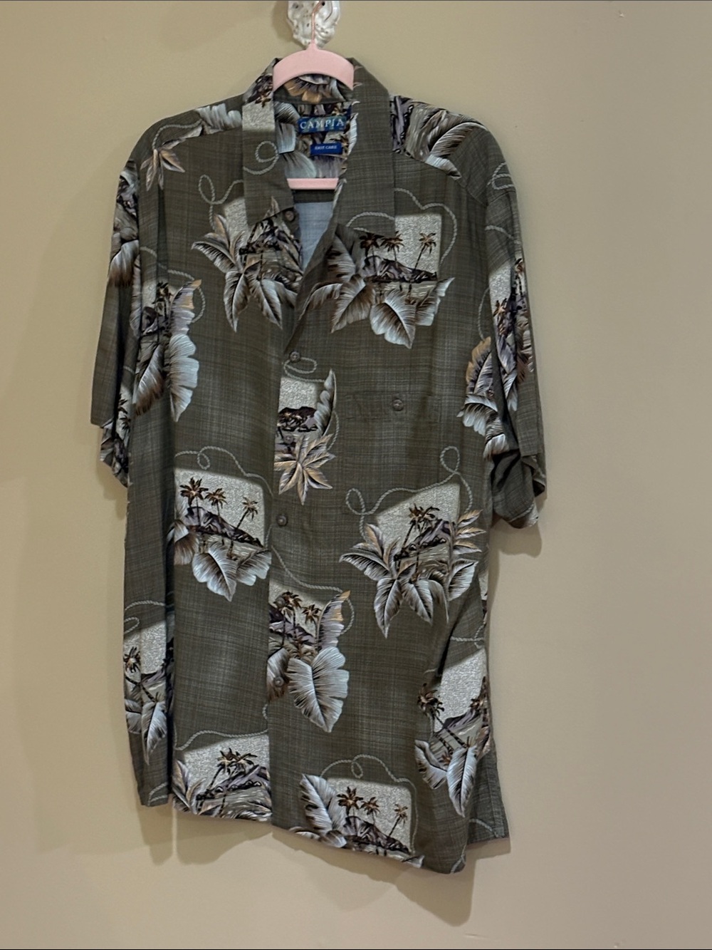 Gray Tropical Print Camp Shirt